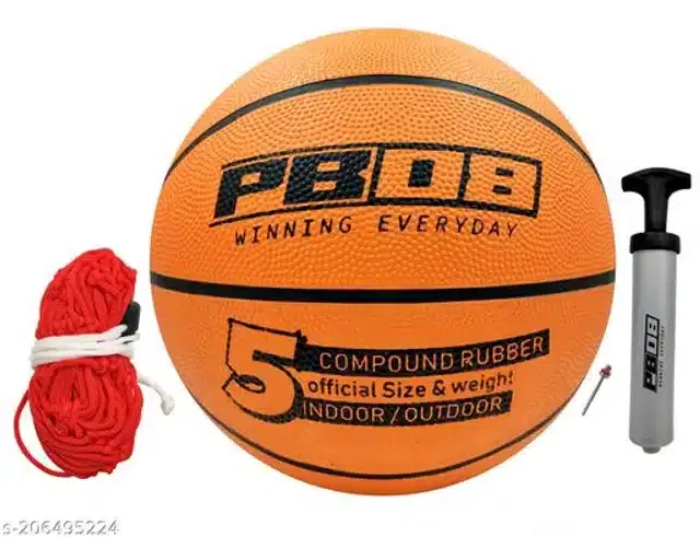 Combo Rubber Basketball, Size 5, Inflation Needle, Air Pump with Carrying Net, Multicolor, Set of 4
