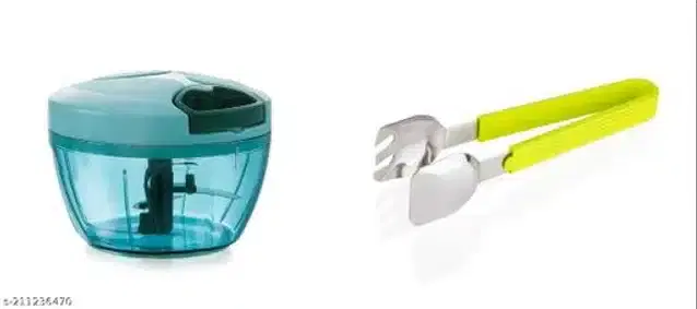 Manual Chopper with Serving Tongs, Multicolor, Set of 2