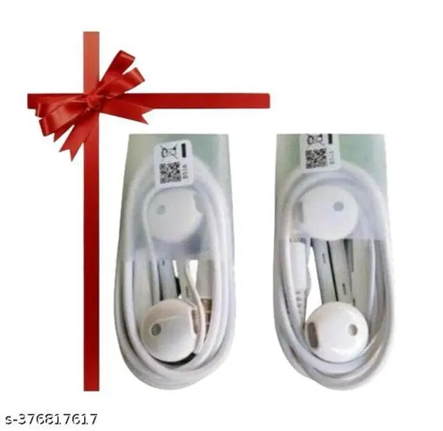 Premium 3.5 mm Jack Wired Earphones, White, Pack of 2
