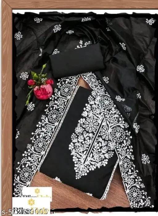 Embroidered Floral Patiala Suits for Women (Black, Un Stitched)