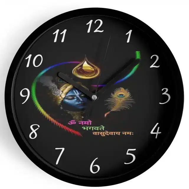 Analog Lord Krishna Wall Clock for Home, Black, 7 Inches
