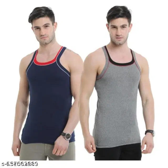 Cotton Vests for Men, Pack of 2 (Navy Blue & Grey, XS)