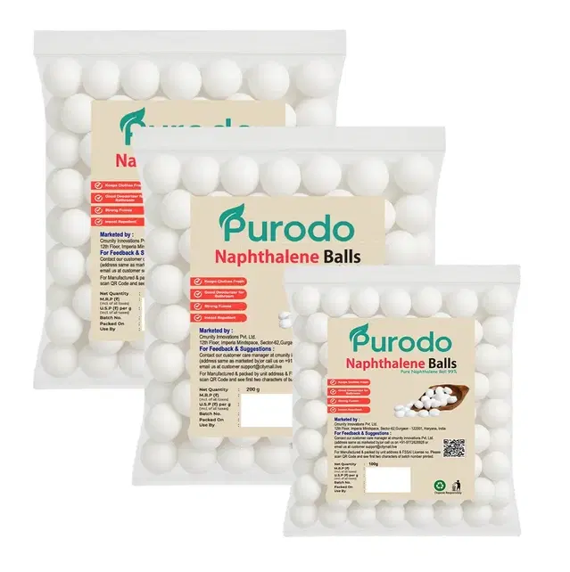 Purodo Napthalene Balls 2x200 g +  Purodo Napthalene Balls 100 g (Combo Pack)