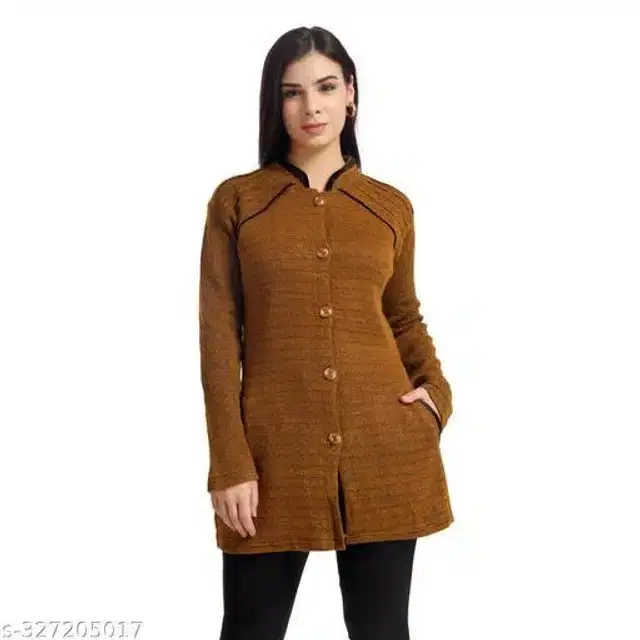 Woolen Full Sleeves Cardigan for Women (Brown, M)