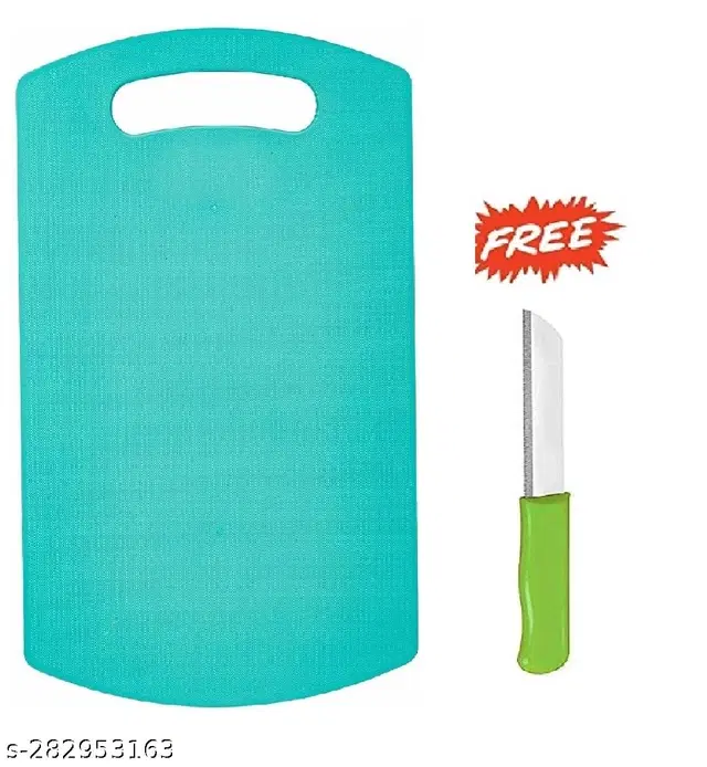 Plastic Chopping Board with Knife, Multicolor, of 1