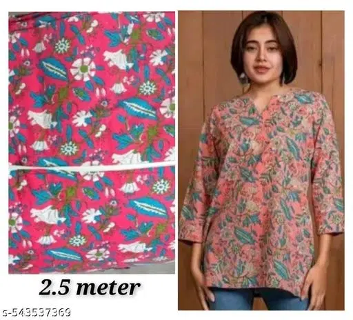 Rayon Printed Unstitched Kurti Fabric for Women, Pink (M)