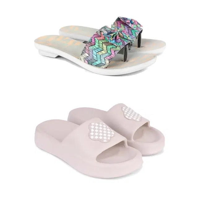 Combo of Sliders & Flats for Women, Set of 2 (Multicolor, 8)