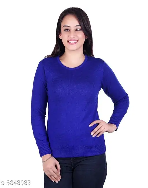 Acrylic Solid Sweater for Women (Blue, L)