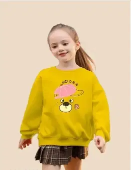 Round Neck Printed Sweatshirt for Girls (Yellow, 4-5 Years)