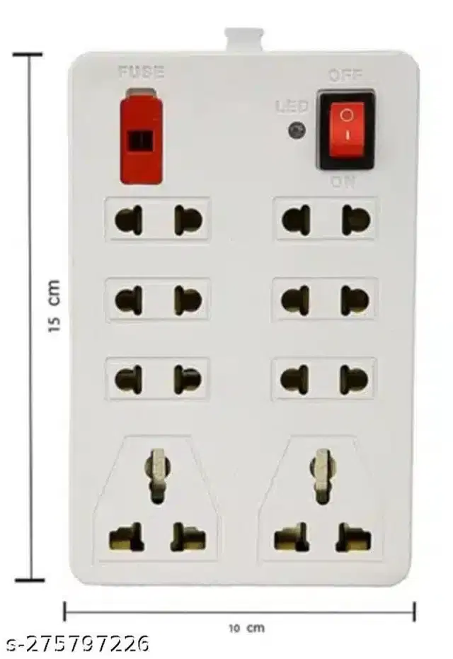 Plastic 8 Socket Extension Board, White