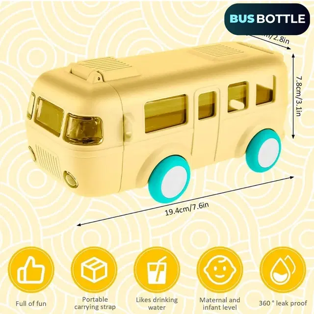 Plastic Bus Shape Sipper Bottle for Kids, Multicolor (1000 ml)