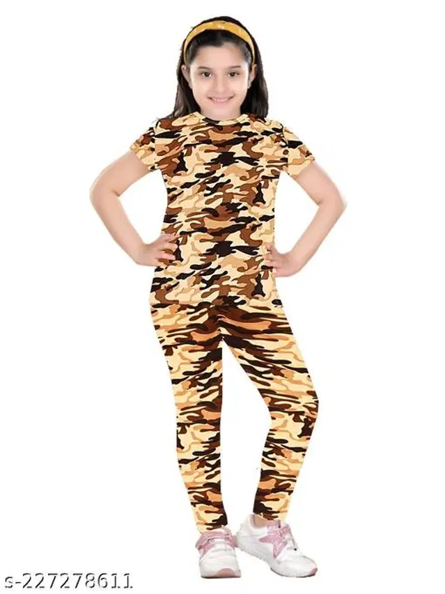 Polycotton Nightsuit for Girls (Yellow, 3-4 Years)