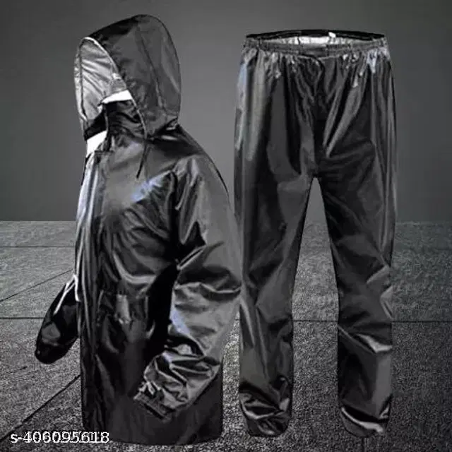 Polyester Rain Coat for Men, Black, S