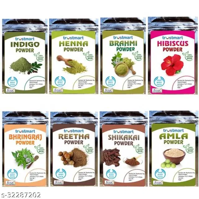 Trustmart Natural Amla, Henna, Brahmi, Hibiscus, Bhringraj, Reetha, Shikakai & Indigo Hair Care Powder, 50 g, Pack of 8