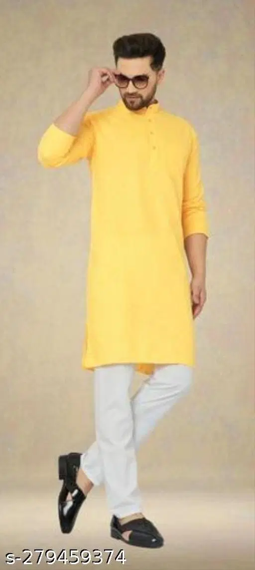 Solid Kurta for Men (Yellow, S)