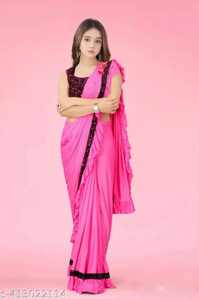 Solid Fancy Saree for Girls with Blouse (Pink, 3-4 Years)