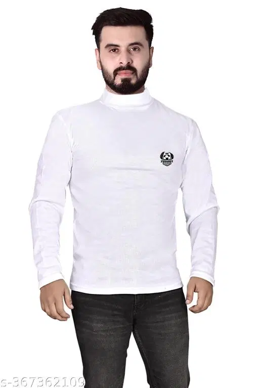 Woolen Solid Sweater for Men (White, L)