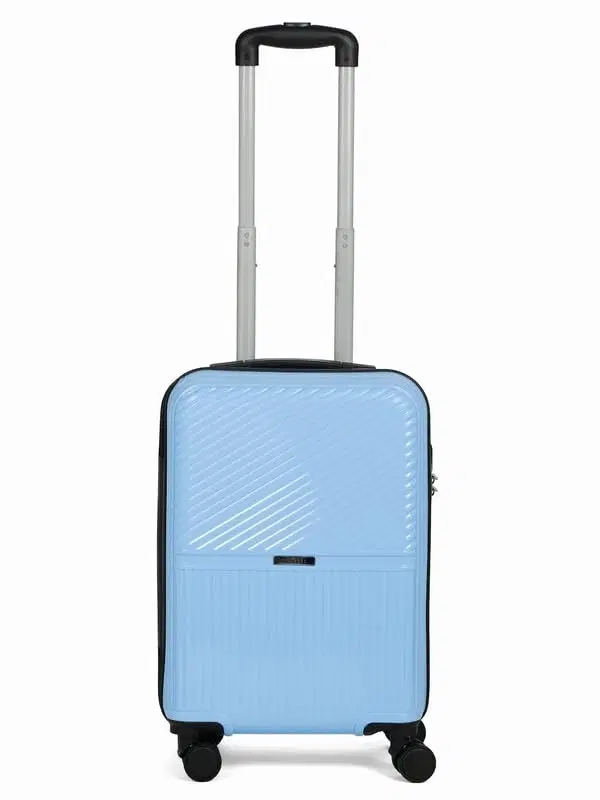 Teakwood Whitefield Small Hard Trolley Bag With 360° Spinner 8 Wheels, Powder Blue