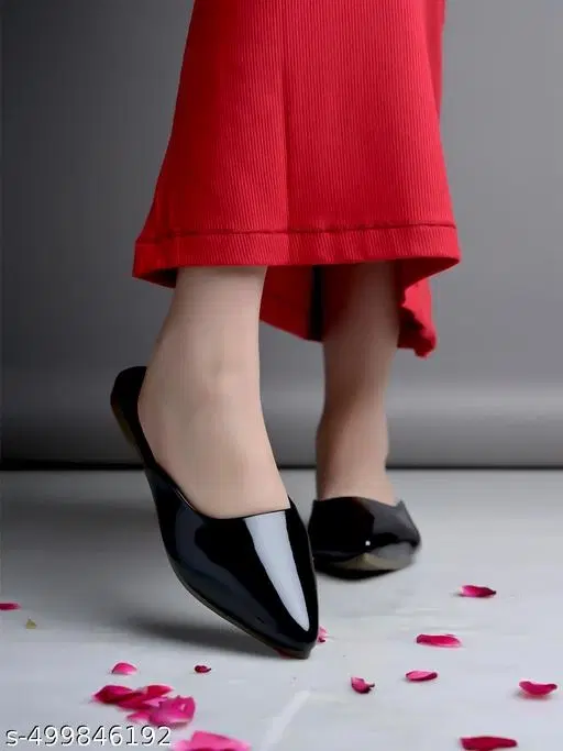 Solid Patent Leather Mules for Women (Black, IND-4)