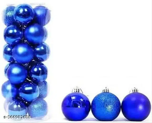 Christmas Tree Decoration Hanging Balls, Blue, Pack of 12