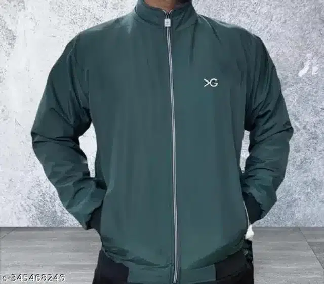 Polyester Jacket for Men (Green, XL)