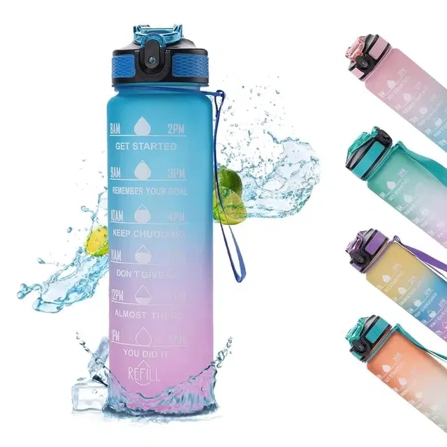 Silicone Sipper Water Bottle, Multicolor, 1000 ml