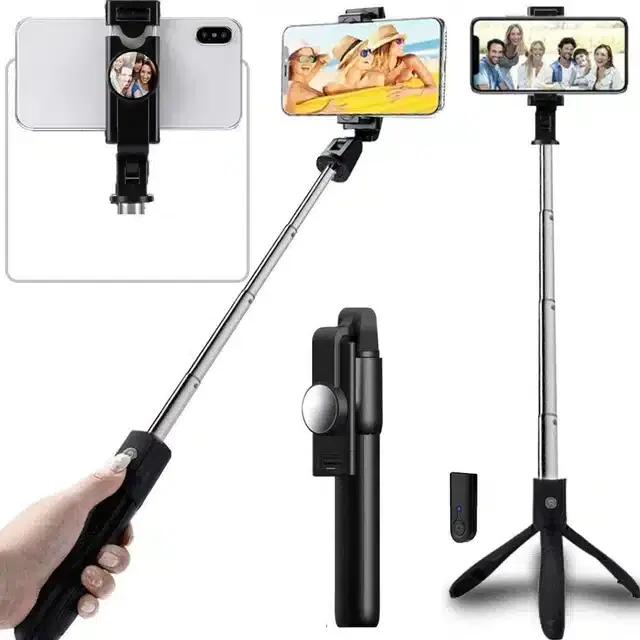 Long Selfie Stick with Tripod Stand, Black