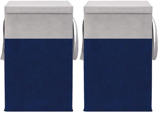Canvas Laundry Basket,Blue & Grey,  (Pack Of 2)