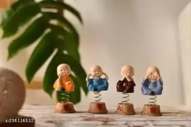 Clay Spring Monk Buddhist Showpieces, Multicolor, Pack of 4