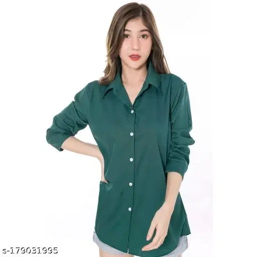 Full Sleeves Solid Shirts for Women (Bottle Green, M)
