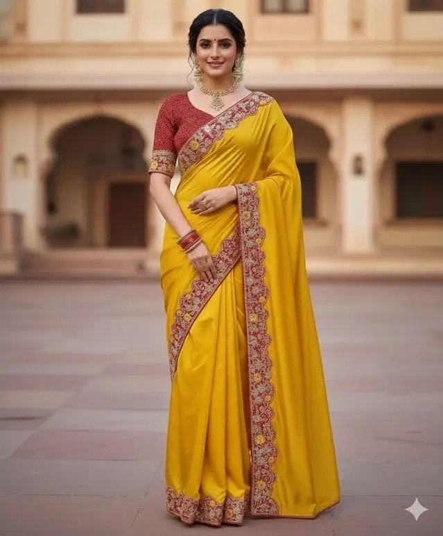 Binny Silk Embellished Saree For Women, Yellow