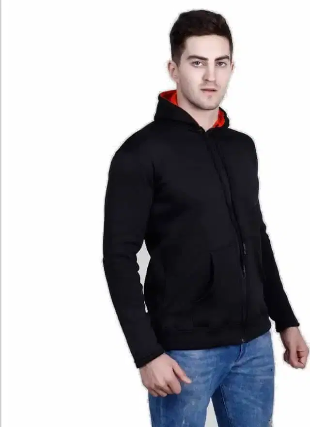 KRYPTAR Full Sleeve Solid Sidhi Zip Hoodies (Black, L) (KPTR3051)