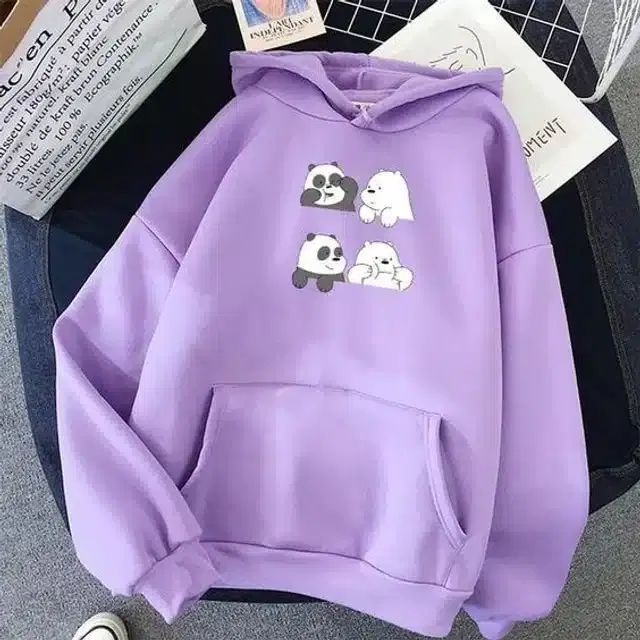Fleece Self-Design Hoodies for Women (Lavender, S)
