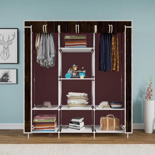 Plastic Printed Collapsible Wardrobe, Brown