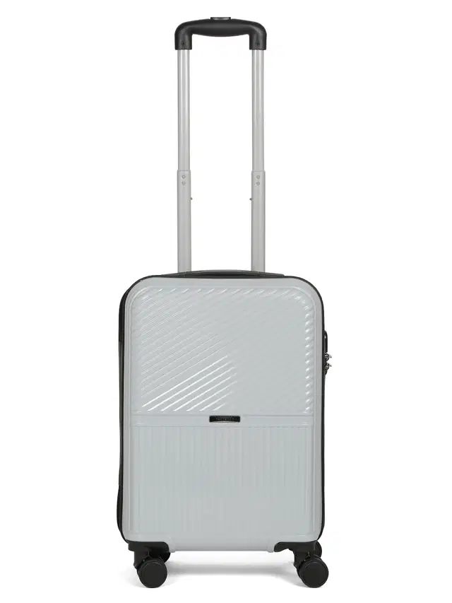 Teakwood Whitefield Small Hard Trolley Bag With 360° Spinner 8 Wheels, Silver