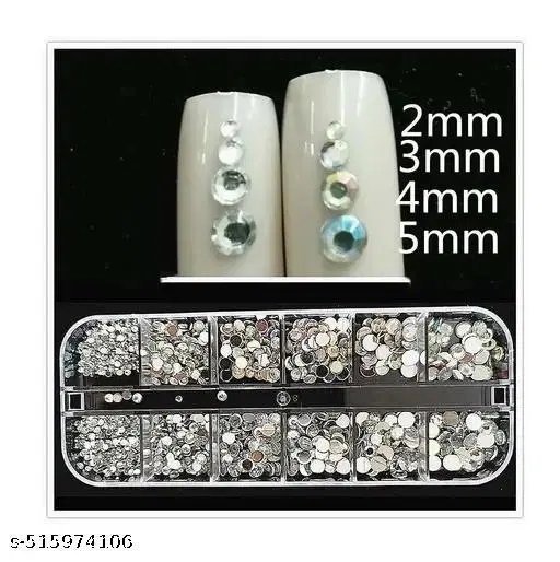 Palette Rhinestone 12 Styles DIY Nail Art Silver AB Crystall Diamonds for Manicure, Multi-colored