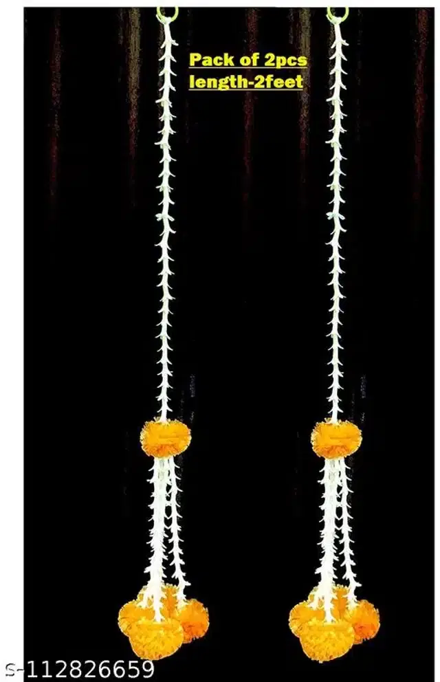 Beautiful Flower Toran, White & Orange, 2 Feet, Pack of 2