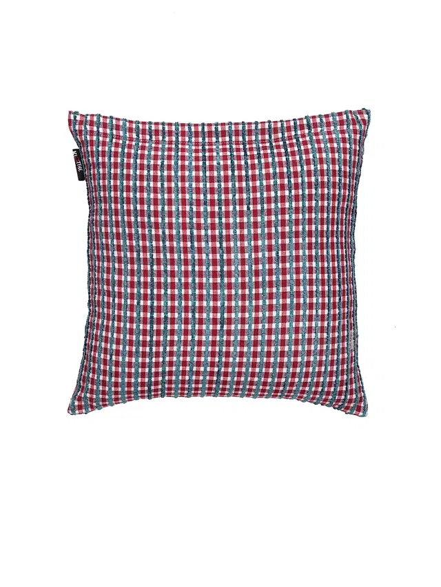 Cotton Cushion Cover, Red & Blue, 16x16 inches