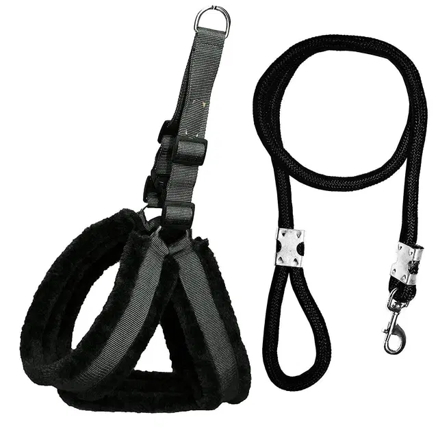 Fur-padded nylon dog harness and leash combo For Small Dogs (Set of 2)