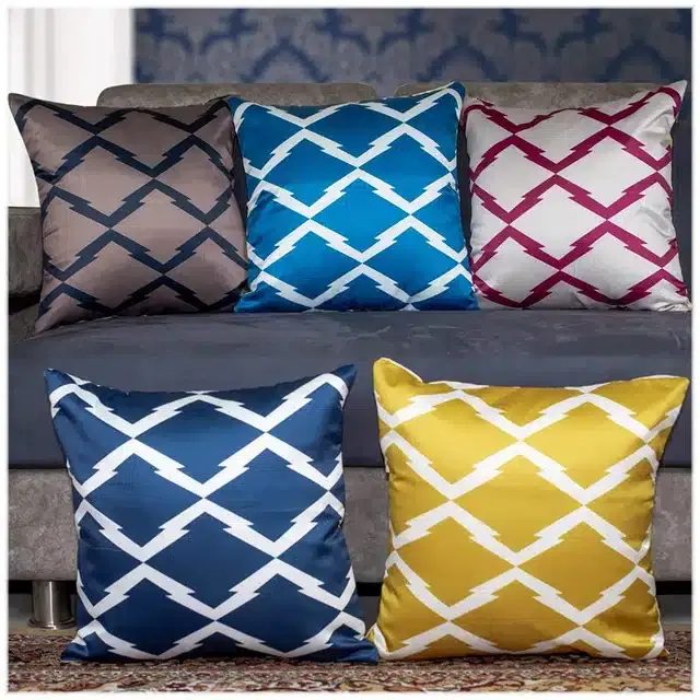 Premium Dupion Silk Cushion Cover, 16x16 inch, Multicolor, Set of 5, A-5