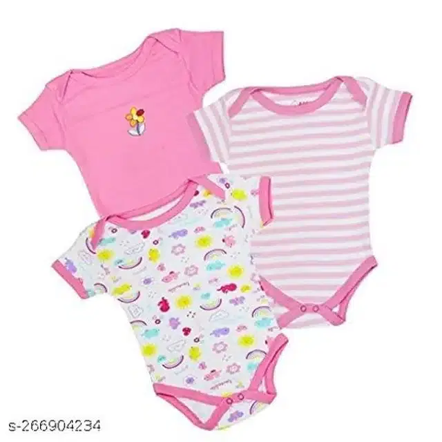Cotton Rompers for Kids (Pink, 3-6 Months)