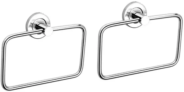 Stainless Steel Multipurpose Towel Ring with Wall Flange, Silver, Set of 2