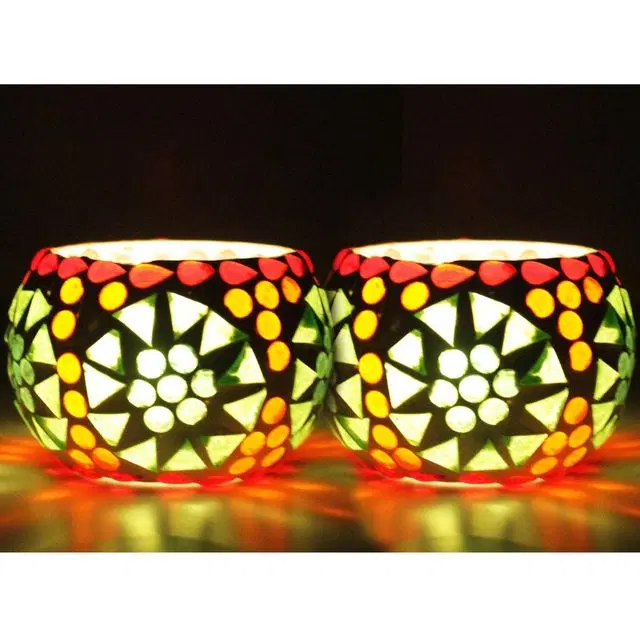 Aatiutik Cocodoes Hand Made Glass T-Light Candle Holder Set Of 2 With 4 Tlight Candle Free For Birthday Anniverary Diwali Christmas Hotel Spa Festival, A029