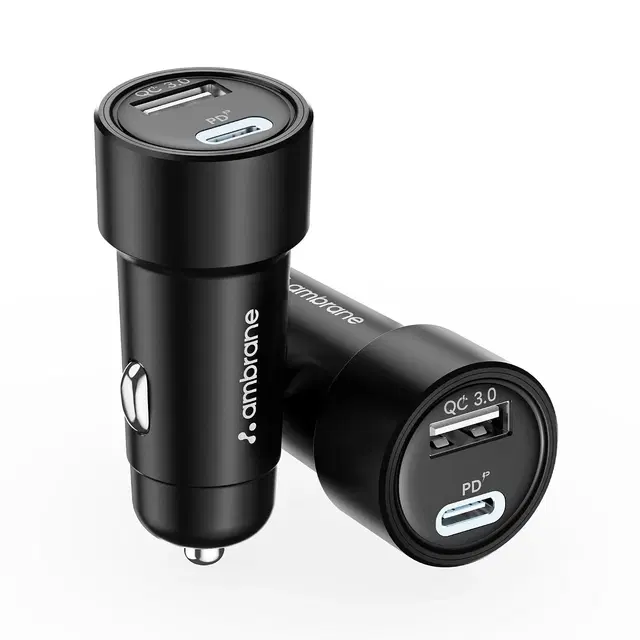Ambrane 51w Fast Charging Car Charger, Dual Output 33w Type C Pd + 18w Usb Car Adapter, Quick Charge Car Plug For iPhone, Android, Tablets & More, High-Speed Compact Car Power Charger (Black, C51)