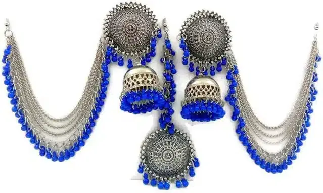 Maang Tikka with Earrings (Blue)