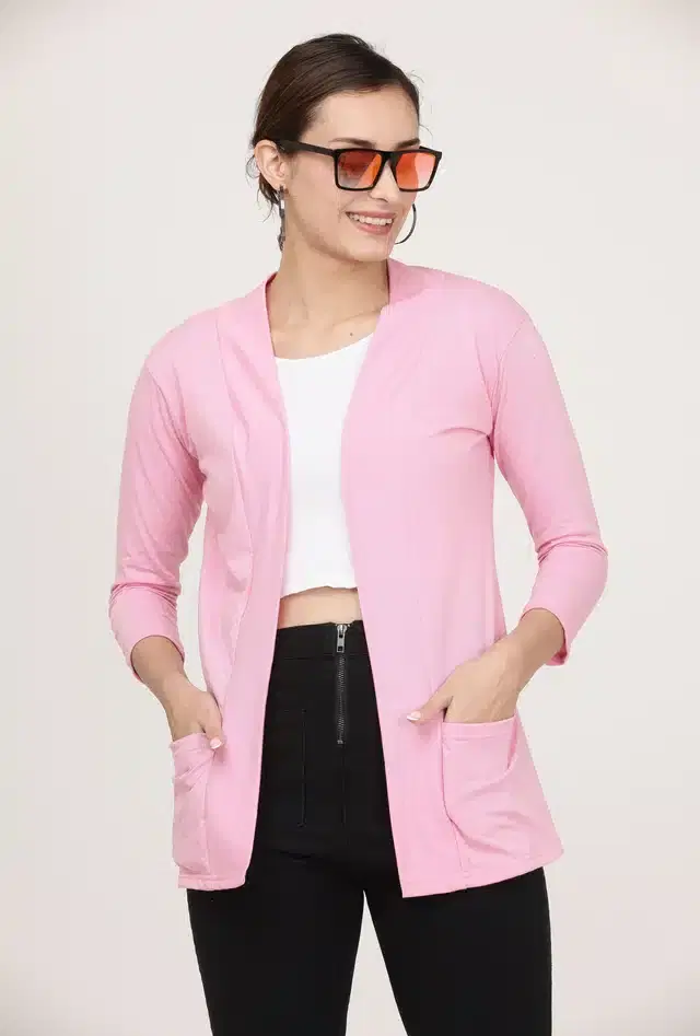 Cotton Solid Shrug for Women (Pink, S )