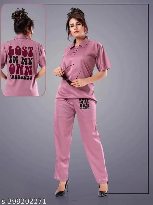 Satin Nightsuit for Women (Purple, M)