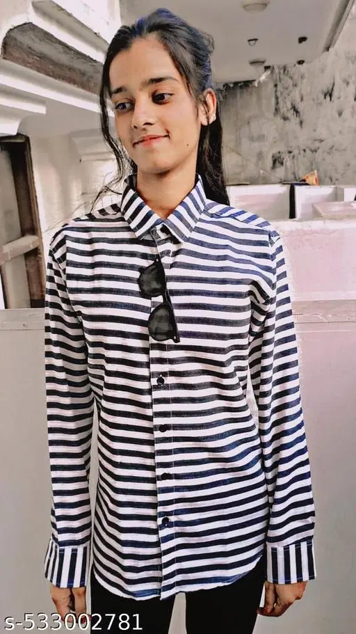 Cotton Blend Striped Shirt for Women, Multicolor (S)