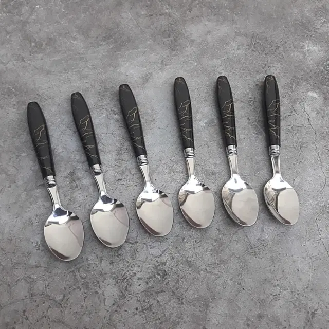 Stainless Steel Spoons, Black & Silver, Pack of 6