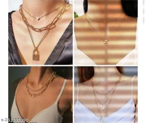 Trendy Layered Necklaces Combo Of 4 Neck Chains for Girls And Women